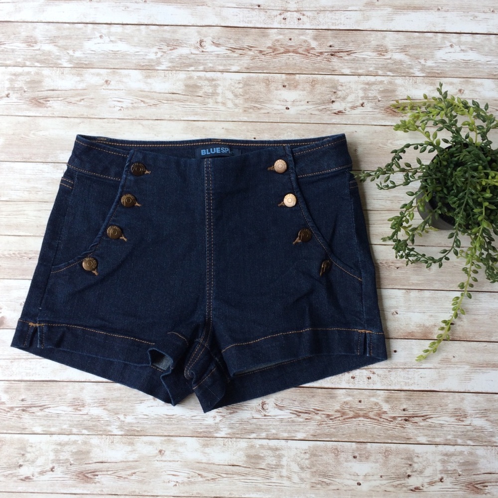 Blue Spice Dark Wash Denim Shorts Buttons Size 3